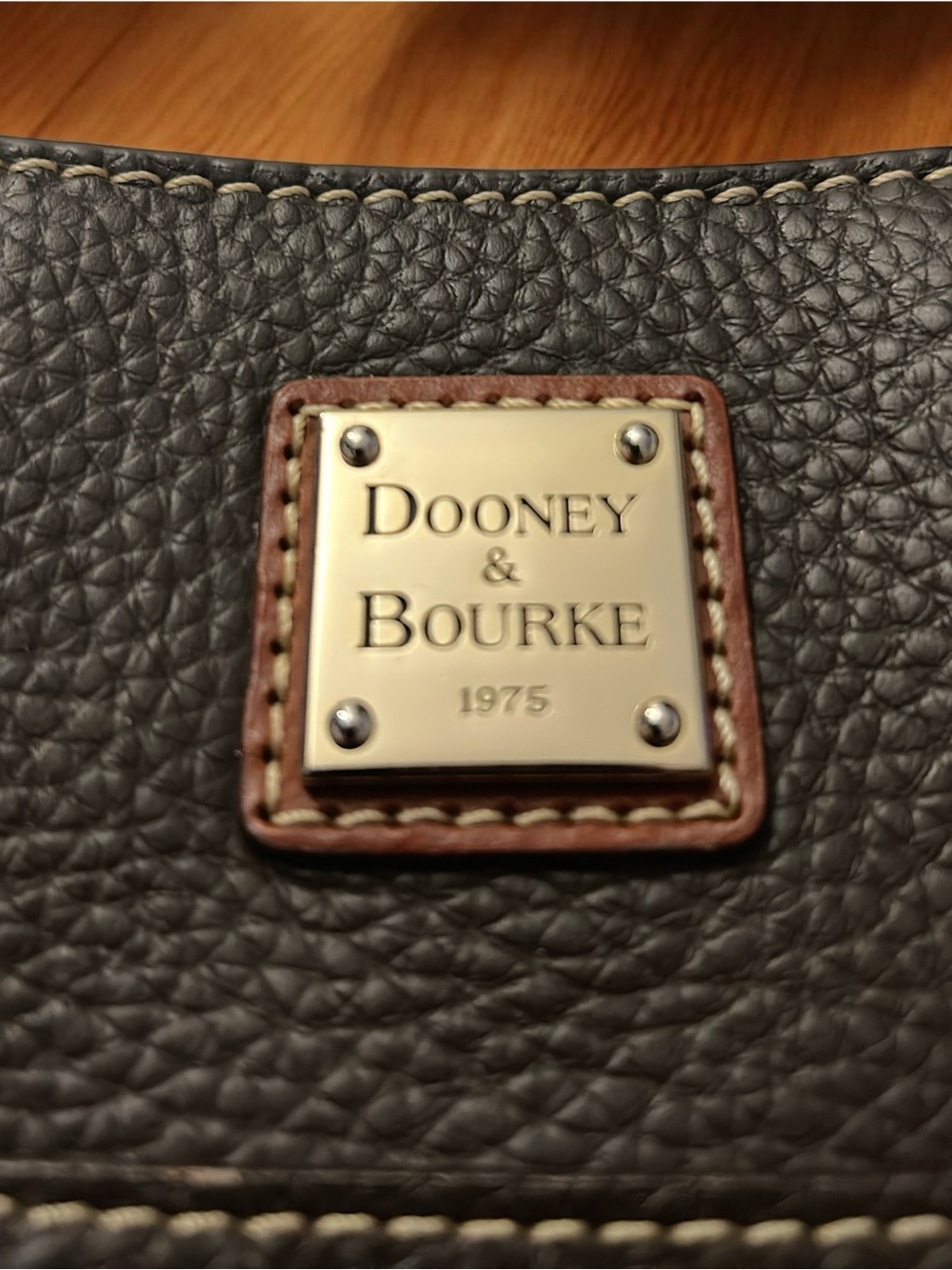Dooney & Bourke Olive Pebbled Leather Tote with Brown Trim and Straps - Picture 3 of 7